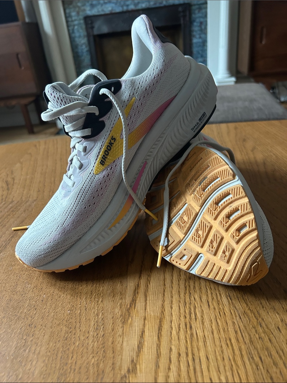 NWOT Brooks White Running Shoes with Yellow and Pink Accents